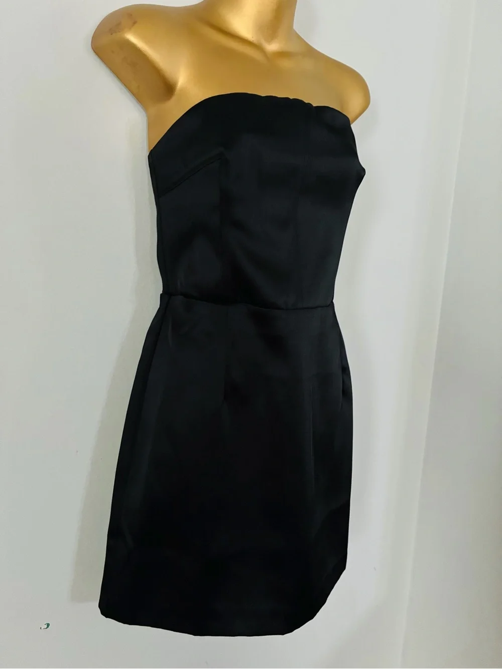 H&M Strapless Black Mini Dress – Satin Look Party Cocktail Dress –s - Picture 3 of 5